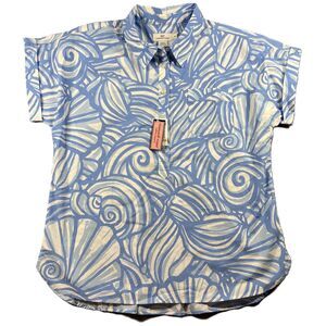 Vineyard Vines Blue and White Shell-Print Short Sleeve Blouse